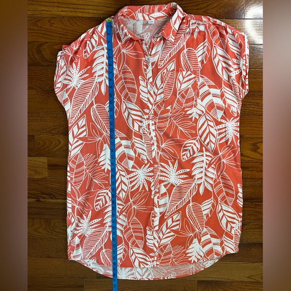 Old Navy Tropical Palm Print Shirt Dress Orange White XL Great Condition - Picture 7 of 9